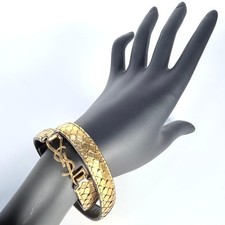 Ausgezeichnetes Saint Laurent Armband Cassandre Gold Leder Logo Goldfarben...