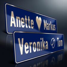 1x Hochzeit Aluschild | Wunschtext Goldprägung | Herz & Ringe | Deko Marine Blau