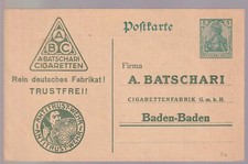 DEUTSCHES REICH, P 90 priv. Zudr., Batschari-Cigaretten, Baden-Baden, ++