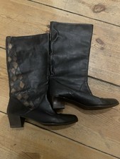 Tolle Schwarze 80er Vintage Lederstiefel  mit Muster Gr 37
