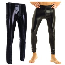 Männer Wetlook Leggings Lack Leder Eng Glanz Hosen Lang mit Zipper Nightclub