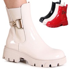 Damenschuhe Lack Stiefeletten Plateau Chelsea Boots Booties Kurzstiefel Trendy