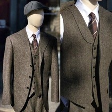 Herren Fischgräte Anzug Braune Jacke Blazer Einreihige Sakko Reversekragen