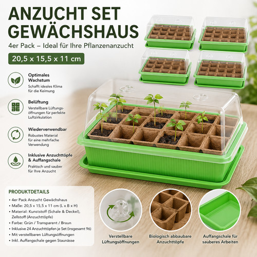 Anzucht gewächshaus 4er set - gewächshaus,