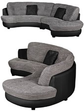 ECKSOFA HALBKREIS  300cm U-FORM LOUNGE CHAISELONGUE BIG COUCH SOFA GARNITUR GRAU