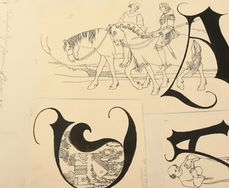 Buchstaben federzeichnung - buchstaben, |