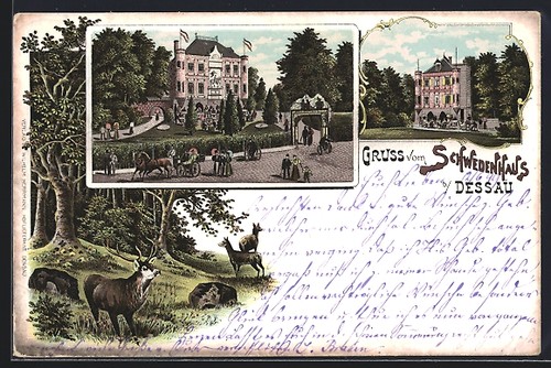 Lithographie dessau gasthaus - lithographie, dessau,
