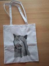Shopper Baumwolle 38x43 Handbemalt Tasche Unikat Katze Original Geschenkidee 🐈 