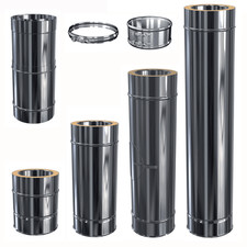 Edelstahlschornstein Längenelement doppelwandig DW 80-200 mm Ofen Kamin Rohr