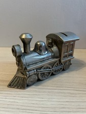 Zug Spardose Kindersparbüchse Lokomotive Sparschwein Lok versilbert Eisenbahn