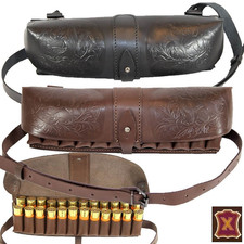 Schultertasche für Patronen 24x Kal. 12 H mit Jagdmotiv aus Leder; Patronengurt