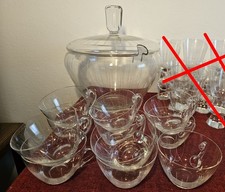 Friedrich Glas Kristall - Bowle 13 tlg. - 60er - Liniengravur