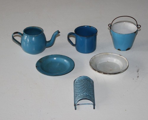 Antik blechgeschirr blau - blechgeschirr,