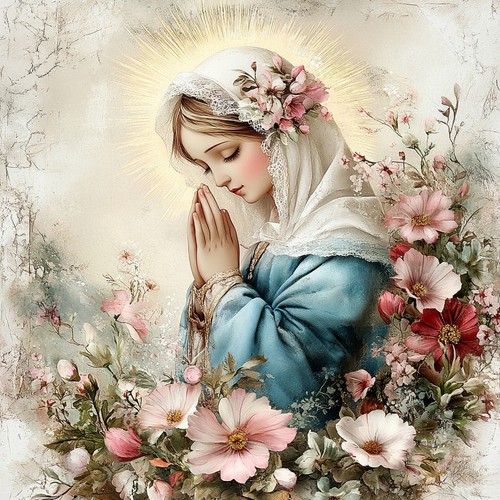 Wandbild heilige maria blumen - wandbild,