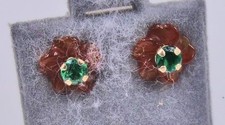 Blüten Ohrringe Ohrstecker mit Smaragd Emerald in 417 10 kt Gold