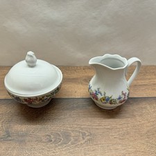 JLMenau DDR Porzellan Zuckerdose + Milchkännchen Blumenmuster