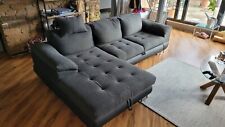 Dunkelgraue L-Couch/Wohnlandschaft/Sofa, Bettfunktion/Schlaffunktion, Stoff
