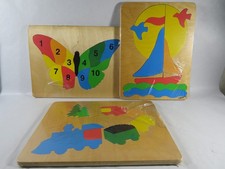 F.X. Schmid Puzzle Holzpuzzle 3 Stück /Eisenbahn, Zahlen-Schmetterling,  Schiff