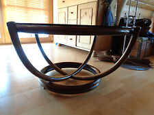 ~ Couch - Tisch ~ Rattan dunkelbraun  ~ mit Rauchglas-Glasplatte ~ rund