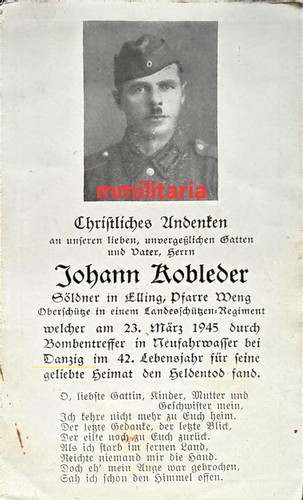 Sterbebild wwii oberschütze - wwii,