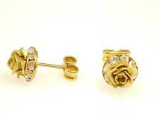 Rosa Templin Ohrstecker  Rosen goldfarben mit weißen Steinen