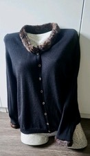 *Cassis*Merino○Strickjacke mit Pelz○schwarz○Gr. 38