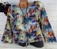 Damen Shirt Pullover Pulli Tunika Bluse Sweatshirt Top Bunt  Viskose   3XL 48 50