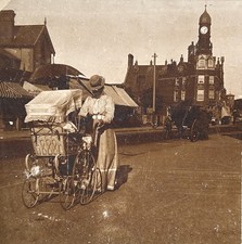 UK England, Clacton, Weiblich Mit Eine Kinderwagen Foto c1900 Stereo Vintage