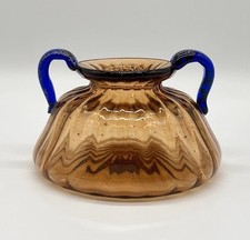 Vintage Murano Glas Vase Glasdesign Bernsteinfarben Henkelvase Italien Glaskunst