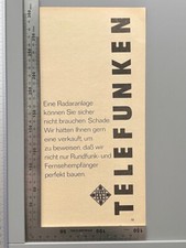 Telefunken Rundfunk TV Original Vintage Advert Werbung 1963 Reklame advert