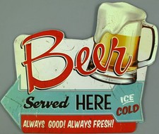 Blechschild Beer Served HERE Bier Bar Kneipe Diner Pub Shabby 36x30cm