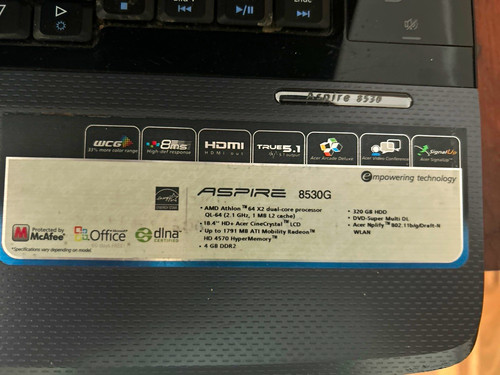 Acer aspire 8530g zoll - 18,4,