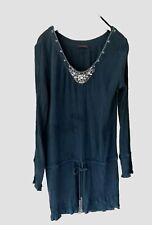 Wrap London Bluse Tunika 100%Seide Crepe Strass dunkelblau Gr. 38 UK 12 fast neu