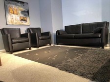 Werther Garnitur Sienna Leder L7071B Schwarzbraun Fuß Beizton 2 Sessel 1 Sofa