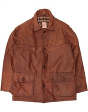 STEFANEL Herren Lederjacke UK 40 Large Braun Leder AT01