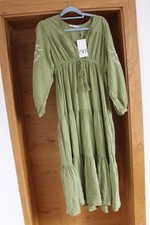 Zara Kleid Damen L XL grün Webstoff Maxi Maxikleid neu mit Etikett Stickerei