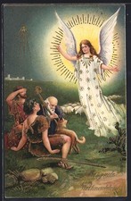 Präge-AK Fröhliche Weihnachten!, Hirten erscheint ein Weihnachtsengel 1910 