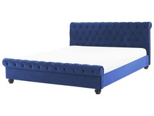 Polsterbett Doppelbett 180x200 Blau Samtstoff Kopfteil Fußteil Lattenrost
