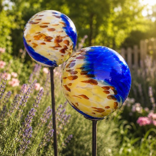 Glaskugeln gartenstecker blau - glaskugeln,