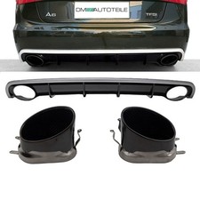 Heck Diffusor + Blenden schwarz Oval für Audi A6 C7 4G RS6 Anlage ab 2011-2015