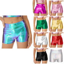Damen Metallic Shorts Tanzshorts Hohe Taille Leder-Optik Hotpants Party Clubwear