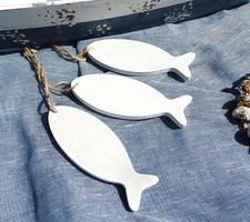 3 x Holz-Fisch 12x4,5*Dekohänger-Fische*shabby*maritim*weiß Deko-Hänger 