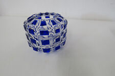 kleine runde Vase -  Tischvase -  Kristall  - weiß - blau  - Höhe 7,5 cm,