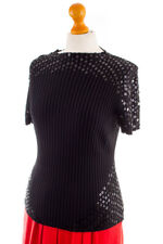 %SALE% Vintage Pailletten Top Pulli Strick Ripp Abendmode schwarz TUZZI M