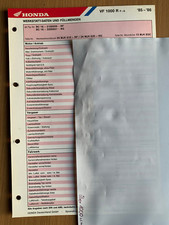HONDA VF 1000 R SC16 1985-1986 Original Werkstatt-Datenblatt und Serviceplan