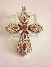 Alter Anhänger Kreuz mit Granat 925 Sterlingsilber