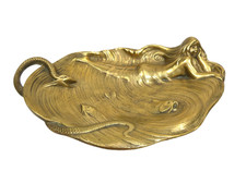 A. J. Pohl Jugendstil Bronze Schale Schlange Fische Wassernixe AL-o