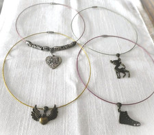 4 St.Damenketten Halsreifen Antiksilber Drehverschluß Herz Flügel Zebra Converse