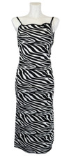 Zara Kleid Damen M Zebra Muster Maxi Schwarz Weiß Ärmellos