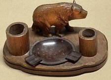 Antike Rauchergarnitur Holz Bär- Holz Raucher Set Bakelit Ascher und Braunbär